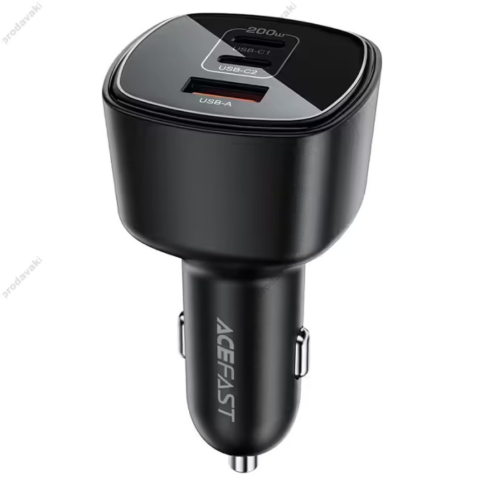 Автомобільний зарядний пристрій ACEFAST B18 (2USB-C+USB-A) fast car charger 3A 200W Black