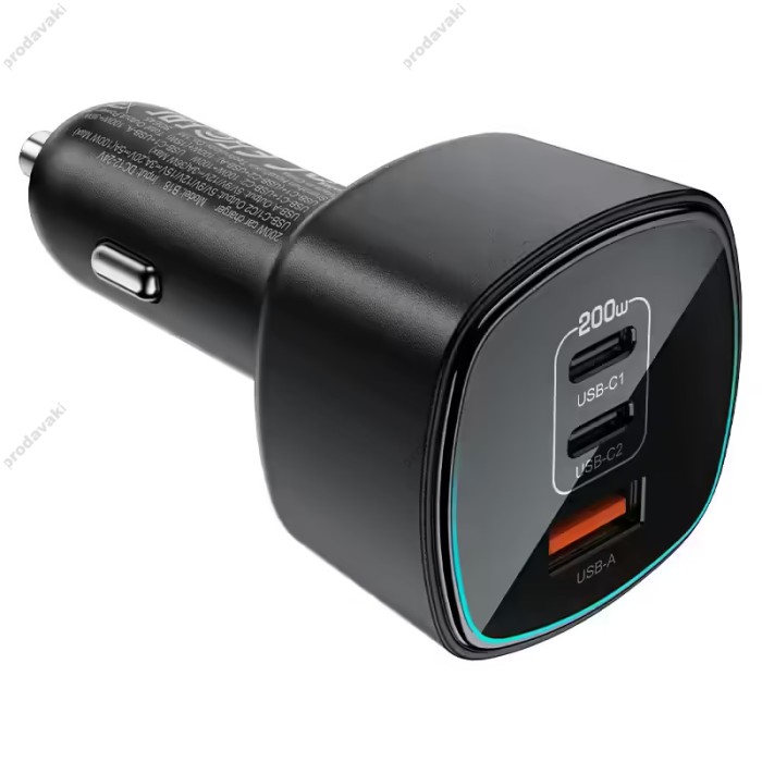 Автомобільний зарядний пристрій ACEFAST B18 (2USB-C+USB-A) fast car charger 3A 200W Black
