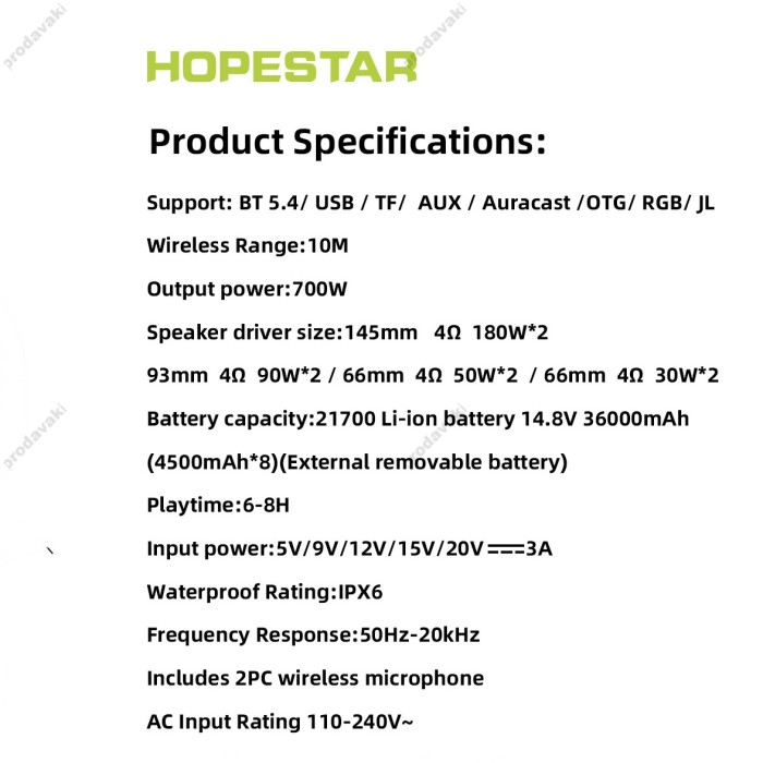 Портативна колонка Bluetooth Hopestar A90 PRO з 2-ма мікрофонами 700W Black