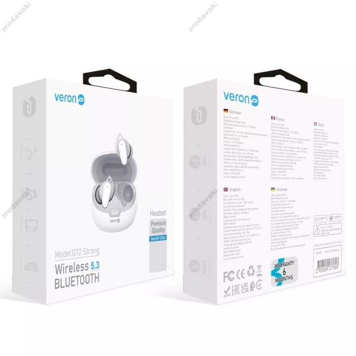 Бездротові Bluetooth навушники Veron G72 Strong BT 5.3 White