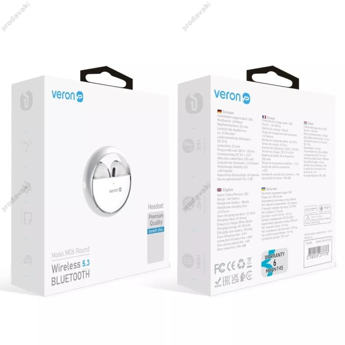 Бездротові Bluetooth навушники Veron M06 Round BT 5.3 White
