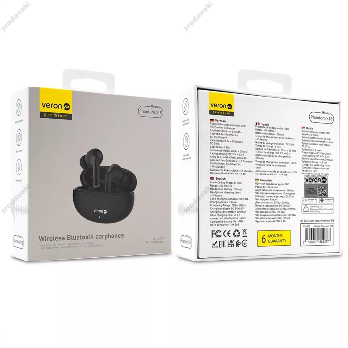 Бездротові Bluetooth навушники Veron S18 Phantom BT 5.3 Black