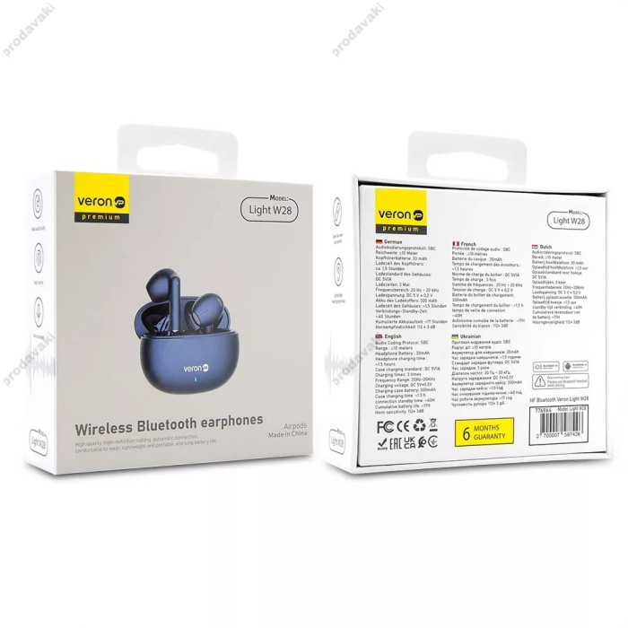 Бездротові Bluetooth навушники Veron W28 BT 5.3 Blue