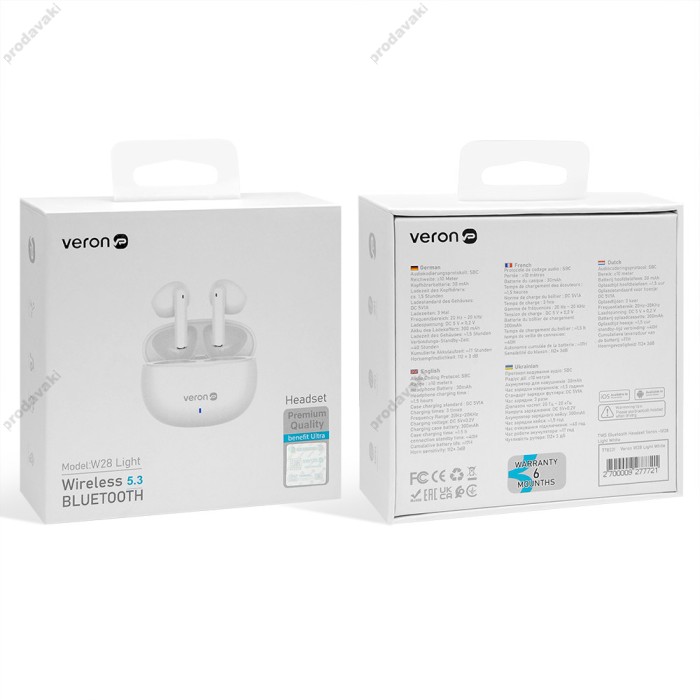 Бездротові Bluetooth навушники Veron W28 BT 5.3 White
