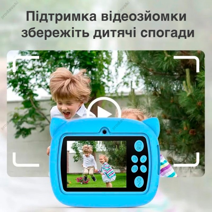 Дитячий фотоапарат моментального друку Print Camera AM-300 Cat Blue