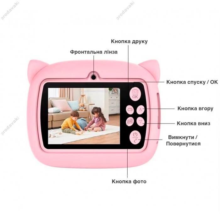 Дитячий фотоапарат моментального друку Print Camera AM-300 Cat Pink