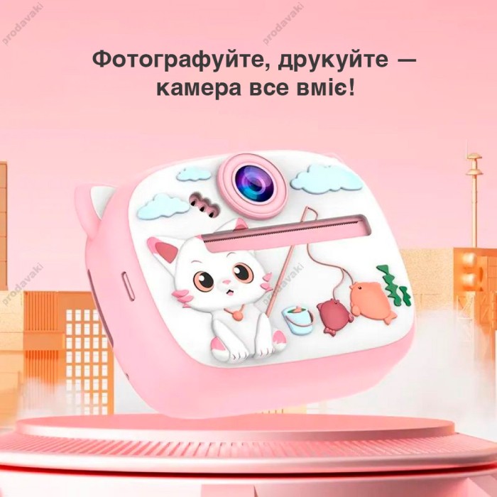 Дитячий фотоапарат моментального друку Print Camera AM-300 Cat Pink