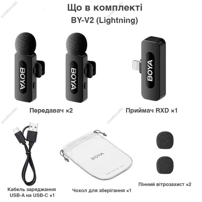 Бездротовий мікрофон BOYA BY-V2 Lightning 2 мікрофона Black