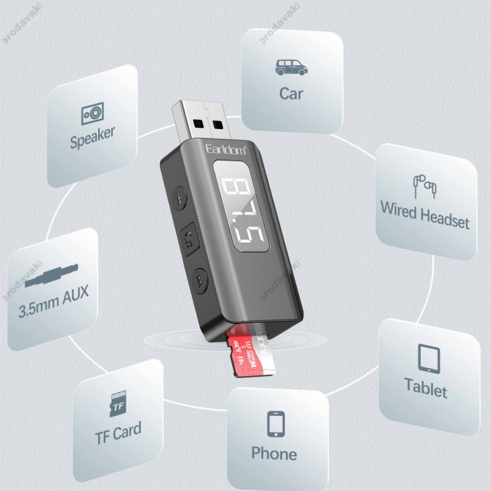 FM - трансмітер Bluetooth Earldom ET-BR17 Audio Receiver Grey