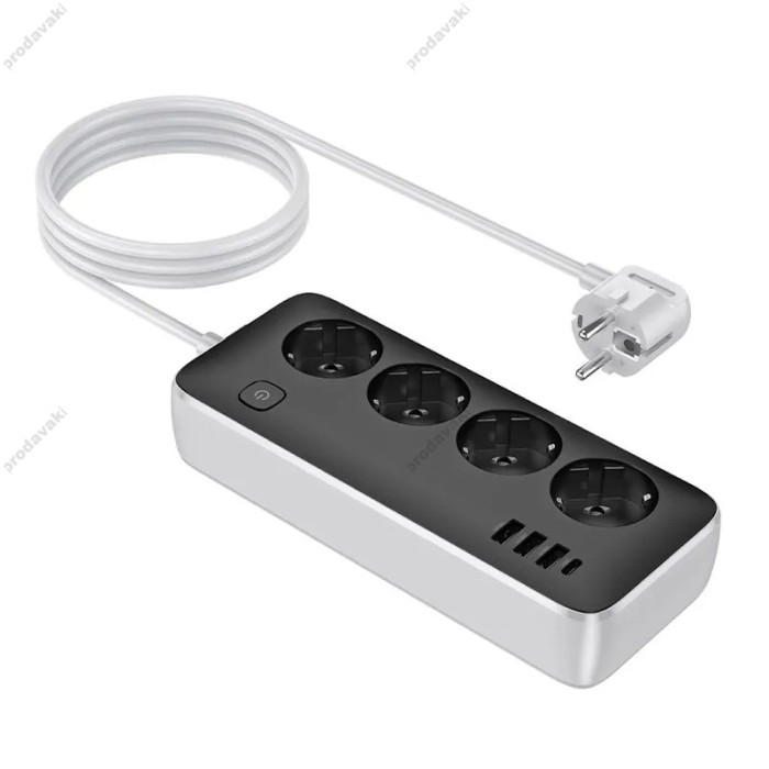 Подовжувач мережевий фільтр Hoco AC21 Sunlight 4-bit desktop socke 17W/3.4A 1.5M Black