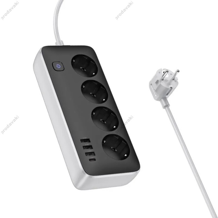 Подовжувач мережевий фільтр Hoco AC21 Sunlight 4-bit desktop socke 17W/3.4A 1.5M Black