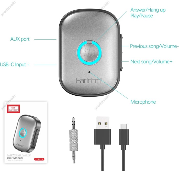 Автомобільний Bluetooth адаптер Earldom ET-BR15 Audio Receiver Grey
