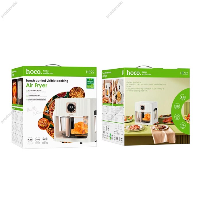 Аерогриль HOCO HE22 borosilicate glass air fryer with touch screen 4.5L 1100W White