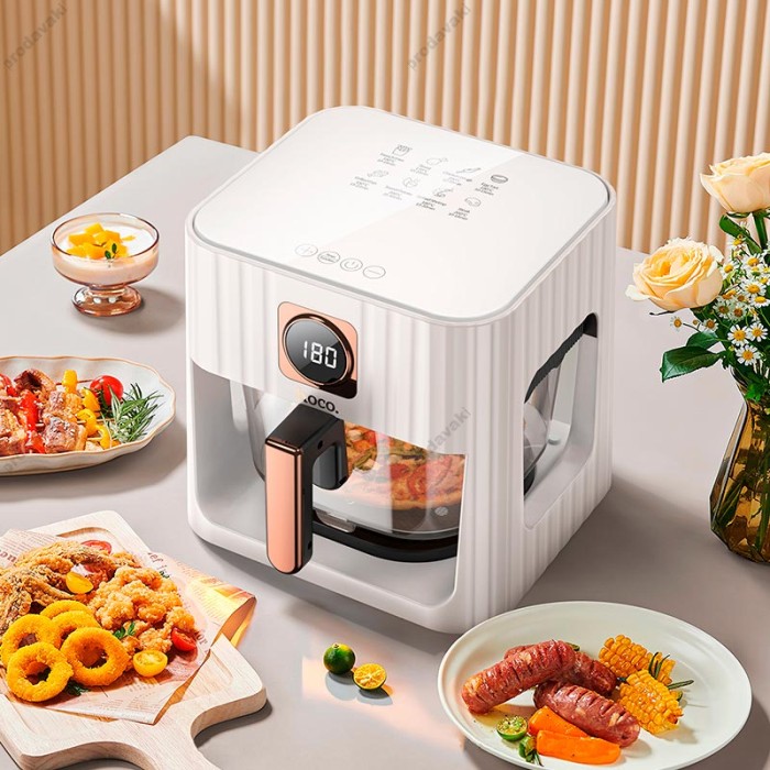 Аерогриль HOCO HE22 borosilicate glass air fryer with touch screen 4.5L 1100W White