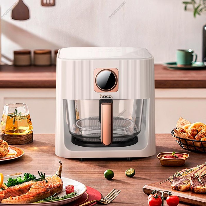Аерогриль HOCO HE22 borosilicate glass air fryer with touch screen 4.5L 1100W White