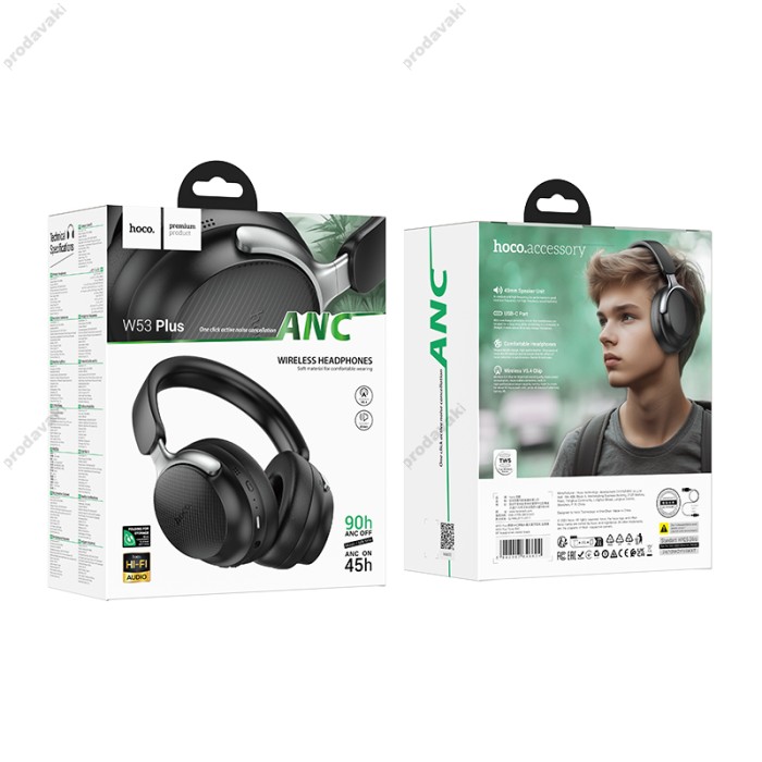 Бездротові Bluetooth навушники Hoco W53 Plus ANC Wireless Headphone BT 5.4 Black