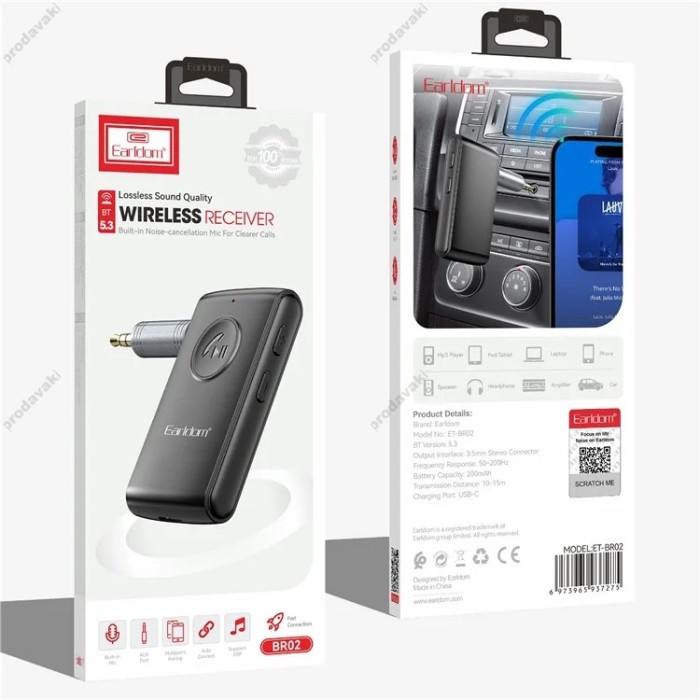 Автомобільний Bluetooth адаптер Earldom ET-BR02 Audio Receiver Black