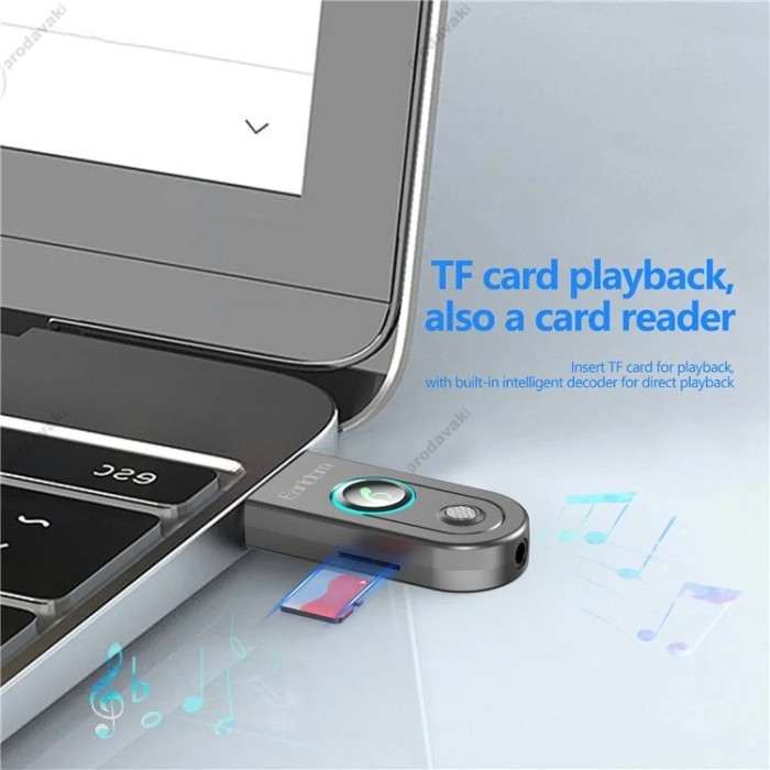 Автомобільний Bluetooth адаптер Earldom ET-BR13 BT5.3/USB/3,5mm/TF Card Black