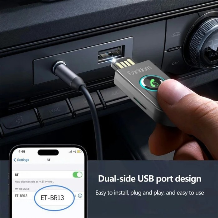 Автомобільний Bluetooth адаптер Earldom ET-BR13 BT5.3/USB/3,5mm/TF Card Black
