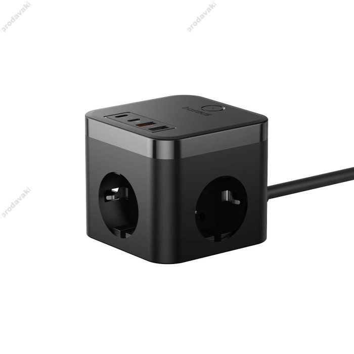 Подовжувач мережі фільтр Baseus PowerCombo Cube Power Strip 3AC+2U+2C 30W 1.5m EU Black E00066400117-00