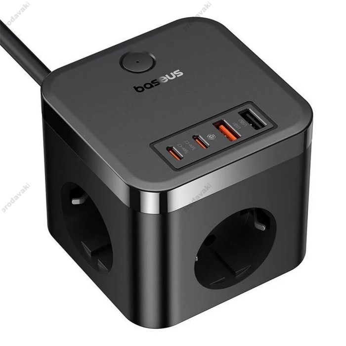 Подовжувач мережі фільтр Baseus PowerCombo Cube Power Strip 3AC+2U+2C 30W 1.5m EU Black E00066400117-00