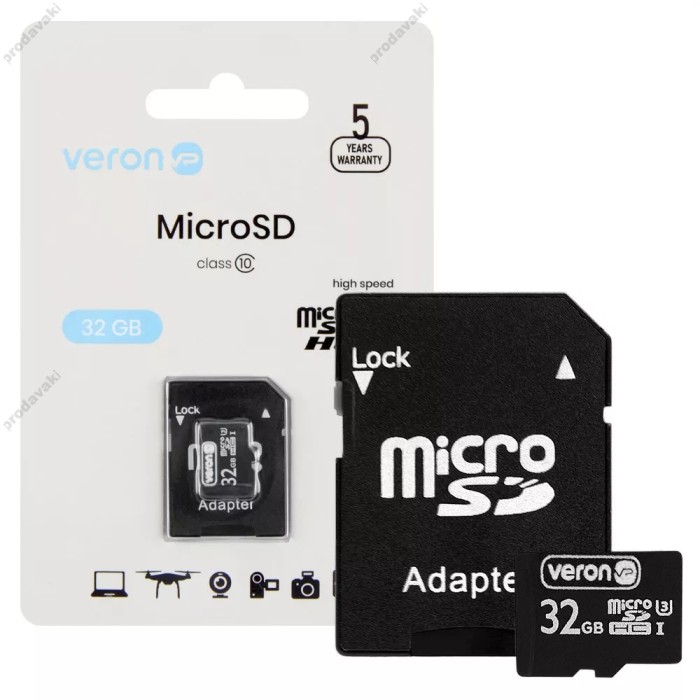 Карта пам'яті Veron microSDHC (UHS-1) class 10 with adapter 32GB