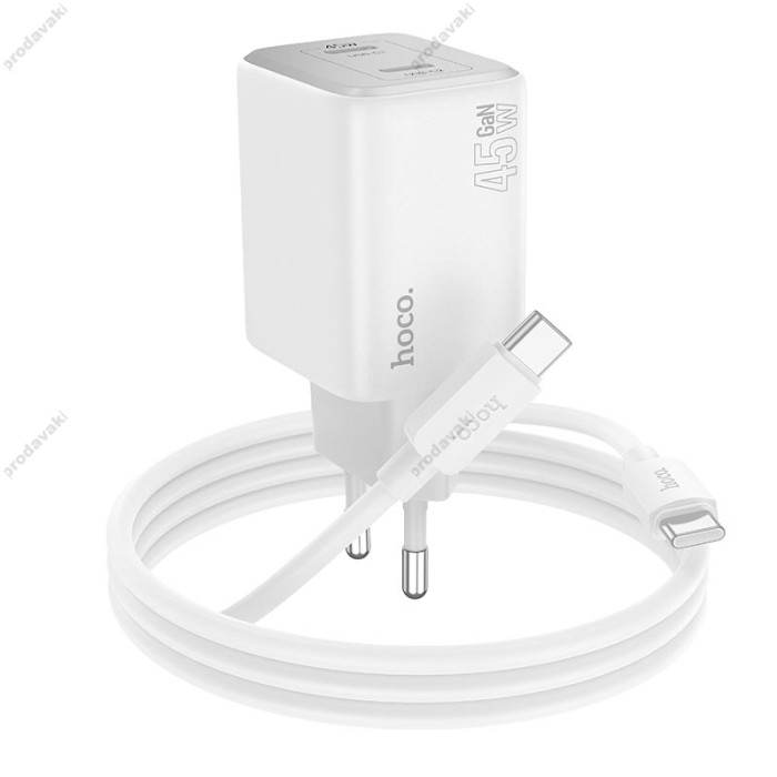 Мережевий зарядний пристрій Hoco N42 Elogiado dual-port charger Type-C cable 45W White