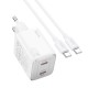 Мережевий зарядний пристрій Hoco N42 Elogiado dual-port charger Type-C cable 45W White