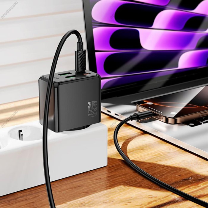 Мережевий зарядний пристрій HOCO CS19A Ocean charger Type-C cable 65W Black