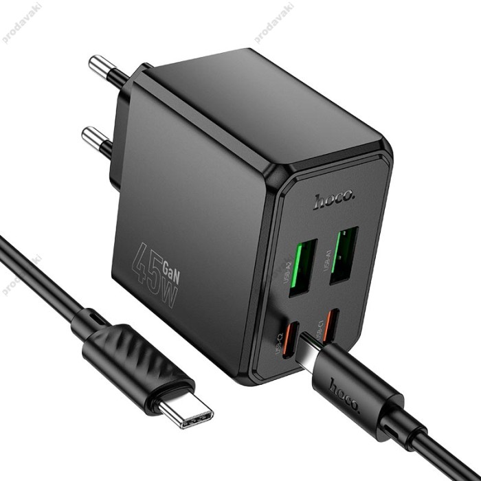 Мережевий зарядний пристрій HOCO CS18A Ocean charger Type-C cable 45W Black
