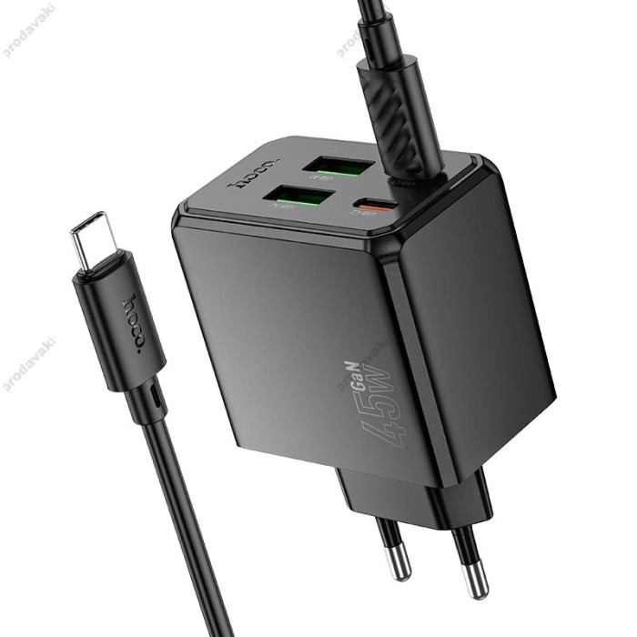 Мережевий зарядний пристрій HOCO CS18A Ocean charger Type-C cable 45W Black