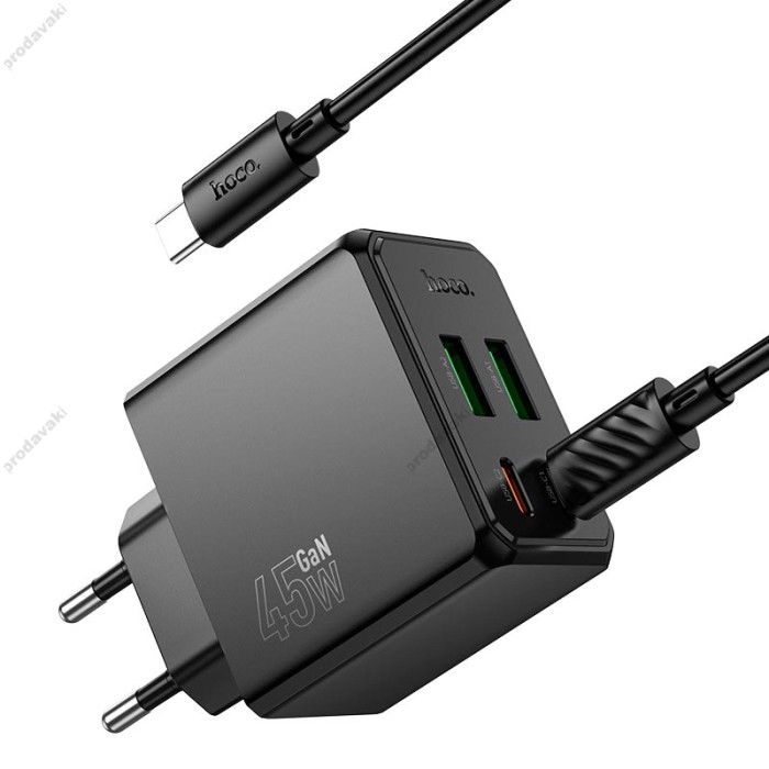 Мережевий зарядний пристрій HOCO CS18A Ocean charger Type-C cable 45W Black