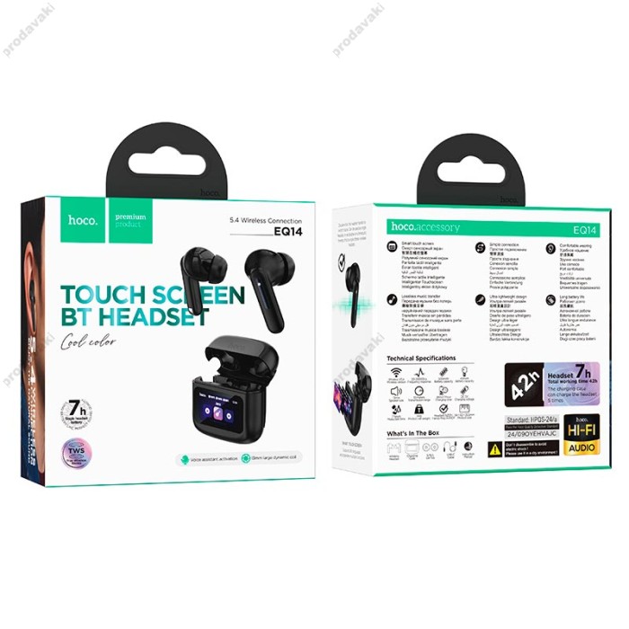 Бездротові Bluetooth навушники HOCO EQ14 Cool color true wireless headset with touch screen BT 5.3 Black