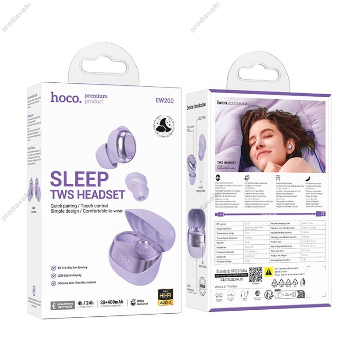 Бездротові Bluetooth навушники HOCO EW200 Elegant true wireless sleep headset BT 5.4 Purple