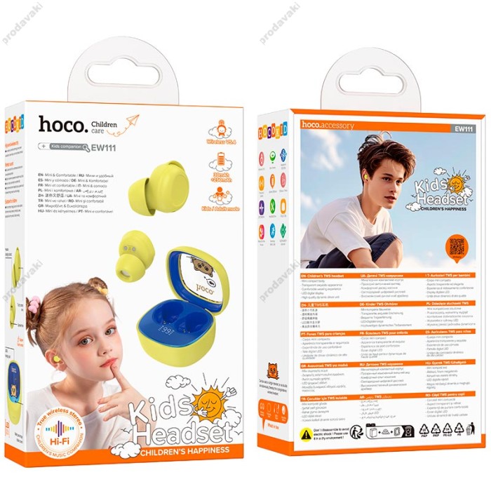 Бездротові Bluetooth навушники HOCO EW111 Friendly true wireless children headset BT 5.4 Yellow