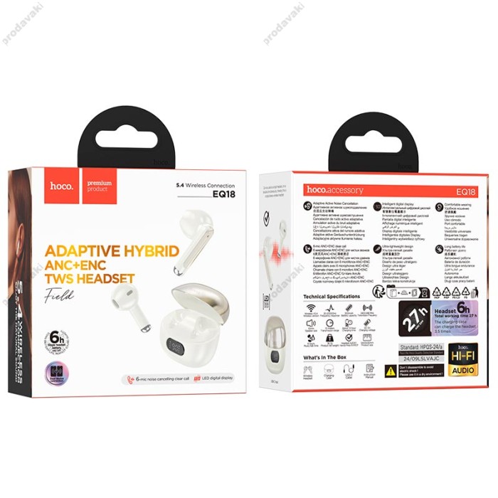 Бездротові Bluetooth навушники HOCO EQ18 True Wireless ANC+ENC Noise Reduction Earphone BT 5.4 Milky white
