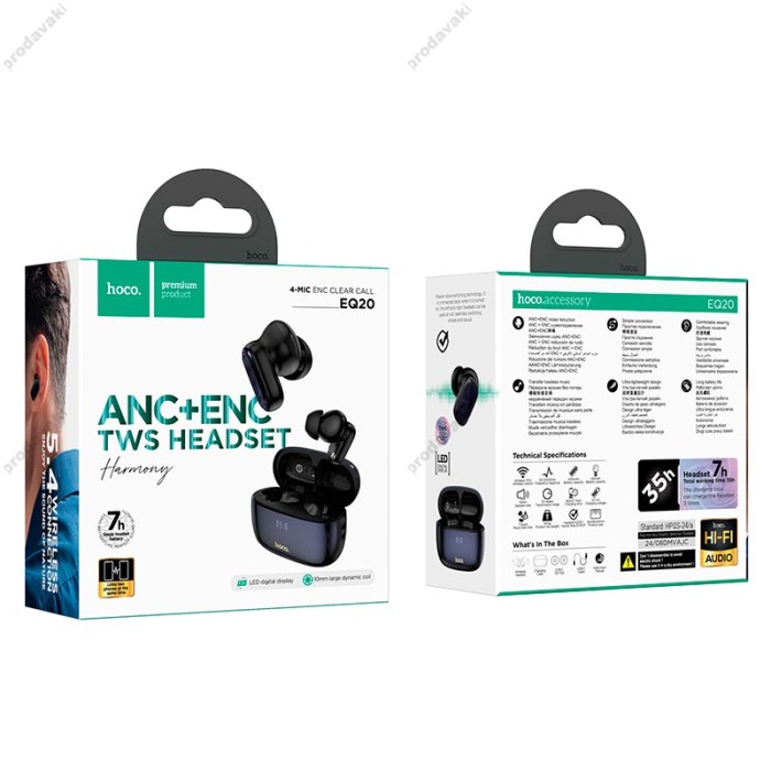 Бездротові Bluetooth навушники HOCO EQ20 Rhyme true wireless ANC + ENC noise reduction headset BT 5.4 Black