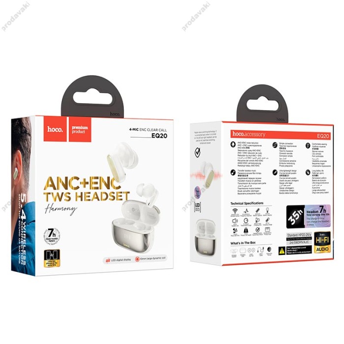 Бездротові Bluetooth навушники HOCO EQ20 Rhyme true wireless ANC+ENC noise reduction headset BT 5.4 Milky white