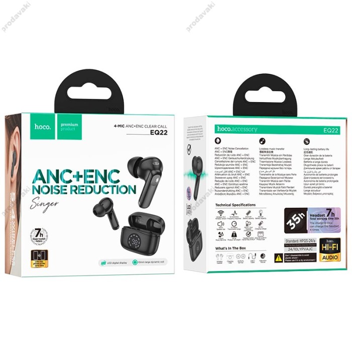 Бездротові Bluetooth навушники HOCO EQ22 singer true wireless ANC + ENC noise BT 5.4 Black