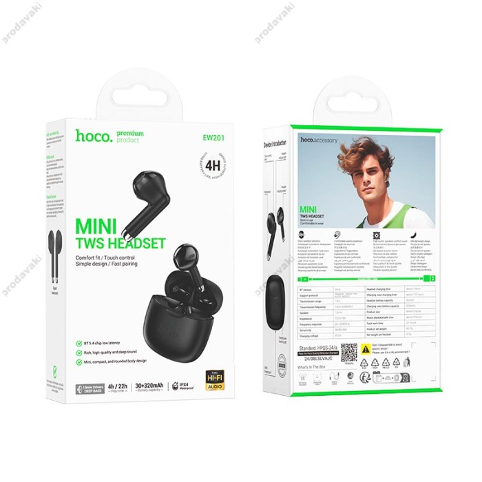 Бездротові Bluetooth навушники HOCO EW201 Graceful true wireless headset BT 5.4 Black