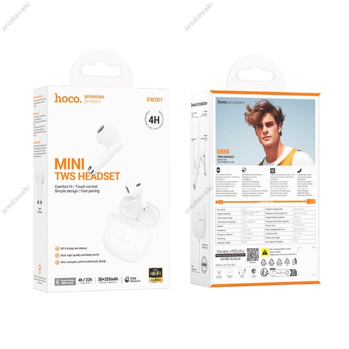 Бездротові Bluetooth навушники HOCO EW201 Graceful true wireless headset BT 5.4 White