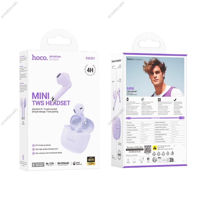 Бездротові Bluetooth навушники HOCO EW201 Graceful true wireless headset BT 5.4 Purple