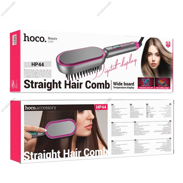Електрична гребінець-випрямляч для волосся HOCO HP44 Electric straightening Hair comb with digital display Grey