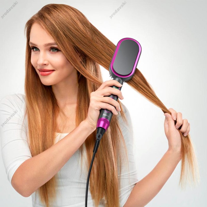 Електрична гребінець-випрямляч для волосся HOCO HP44 Electric straightening Hair comb with digital display Grey