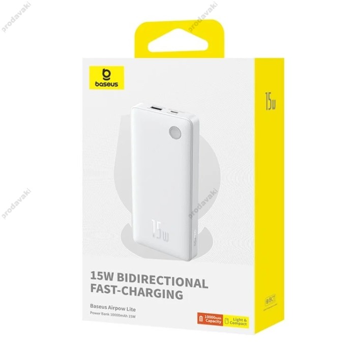 Повербанк портативний акумулятор Power Bank Baseus Airpow Lite 15W 10000 mAh White P10067500213-00