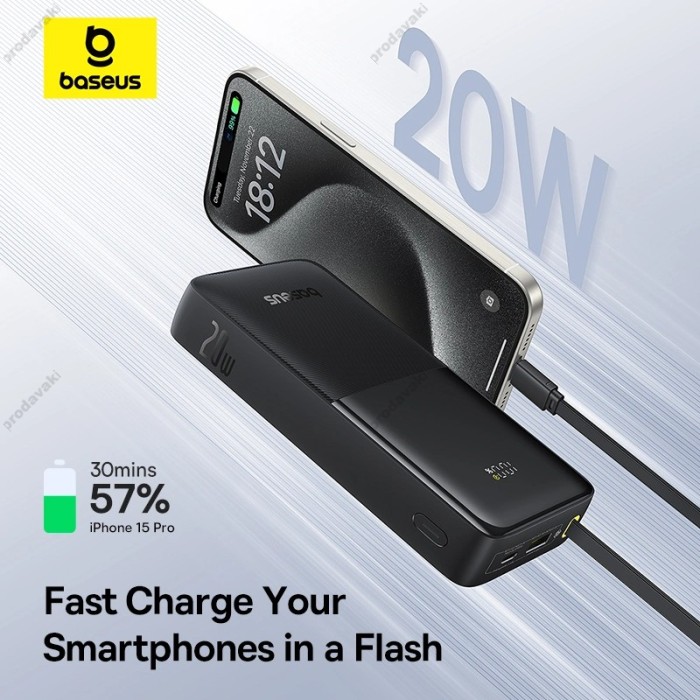 Повербанк портативний акумулятор Power bank Baseus Bipow 2 Digital Display 20W 20000 mAh Black P10077101113-01