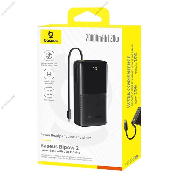 Повербанк портативний акумулятор Power bank Baseus Bipow 2 Digital Display 20W 20000 mAh Black P10077101113-01