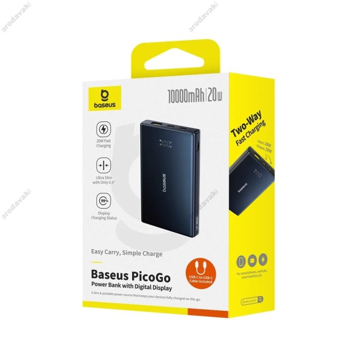 Повербанк портативний акумулятор Power bank Baseus PicoGo Digital Display 20W 10000 mAh Black P10076801123-00