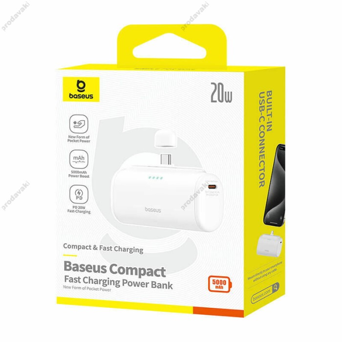 Повербанк портативний акумулятор Power Bank Baseus Compact Fast Type-C 20W 5000 mAh White P10068306213-00