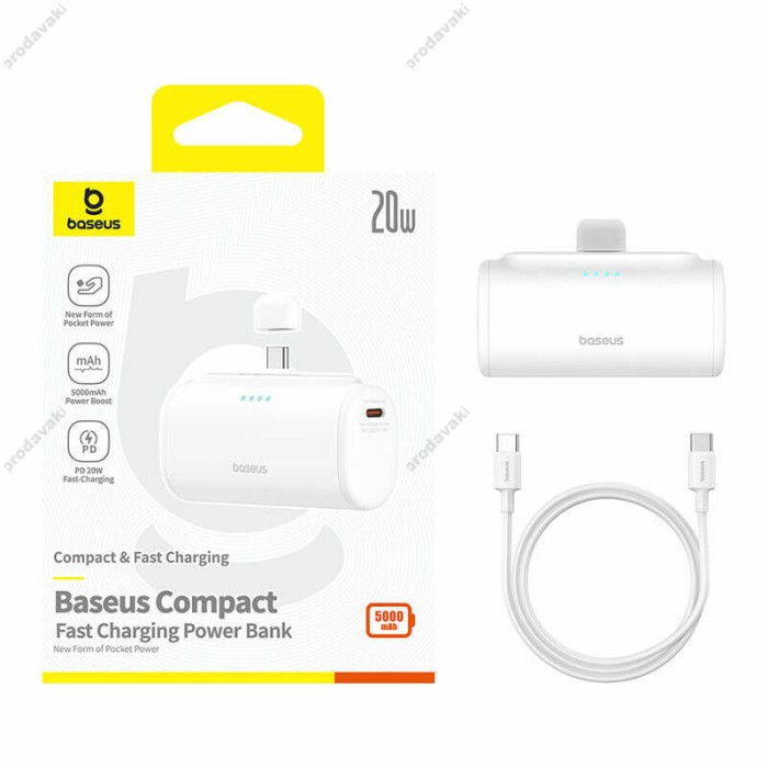 Повербанк портативний акумулятор Power Bank Baseus Compact Fast Type-C 20W 5000 mAh White P10068306213-00